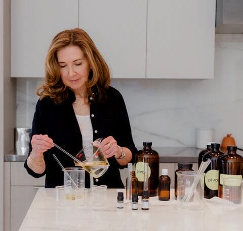 Cindy Berg making products for her bran Pivot Skincare
