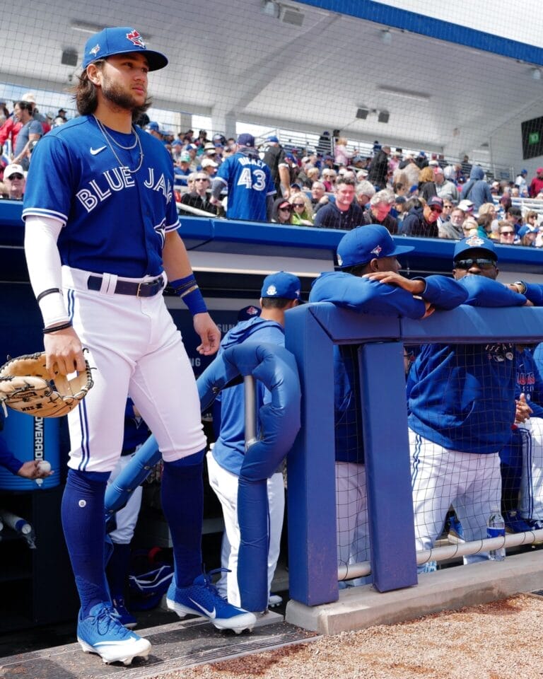 Toronto Blue Jays players in the dugout
