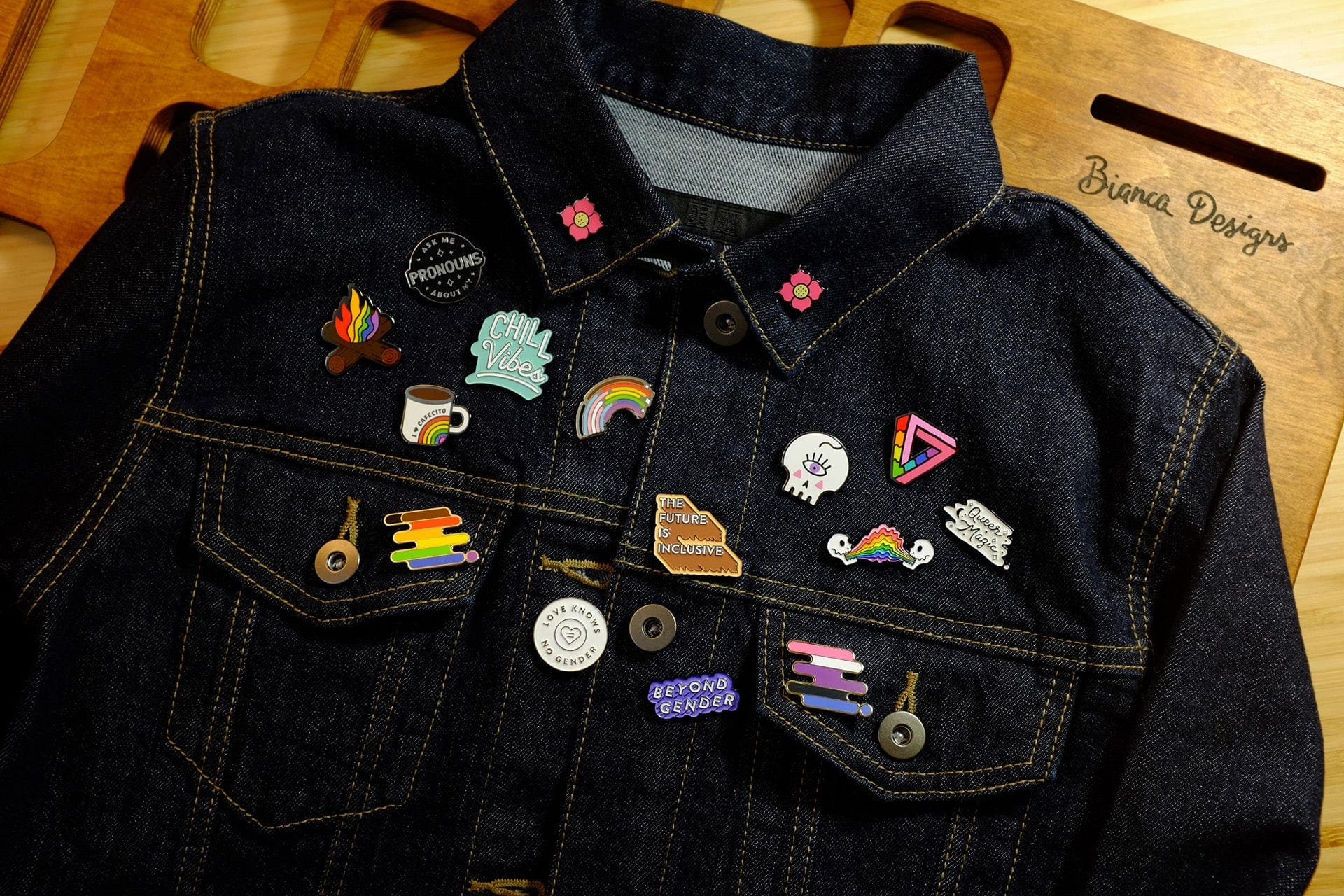pins on jean jacket