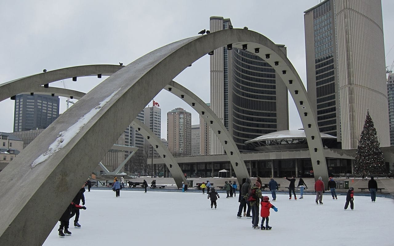 Nathan Phillips Square ice skating in Christmas
